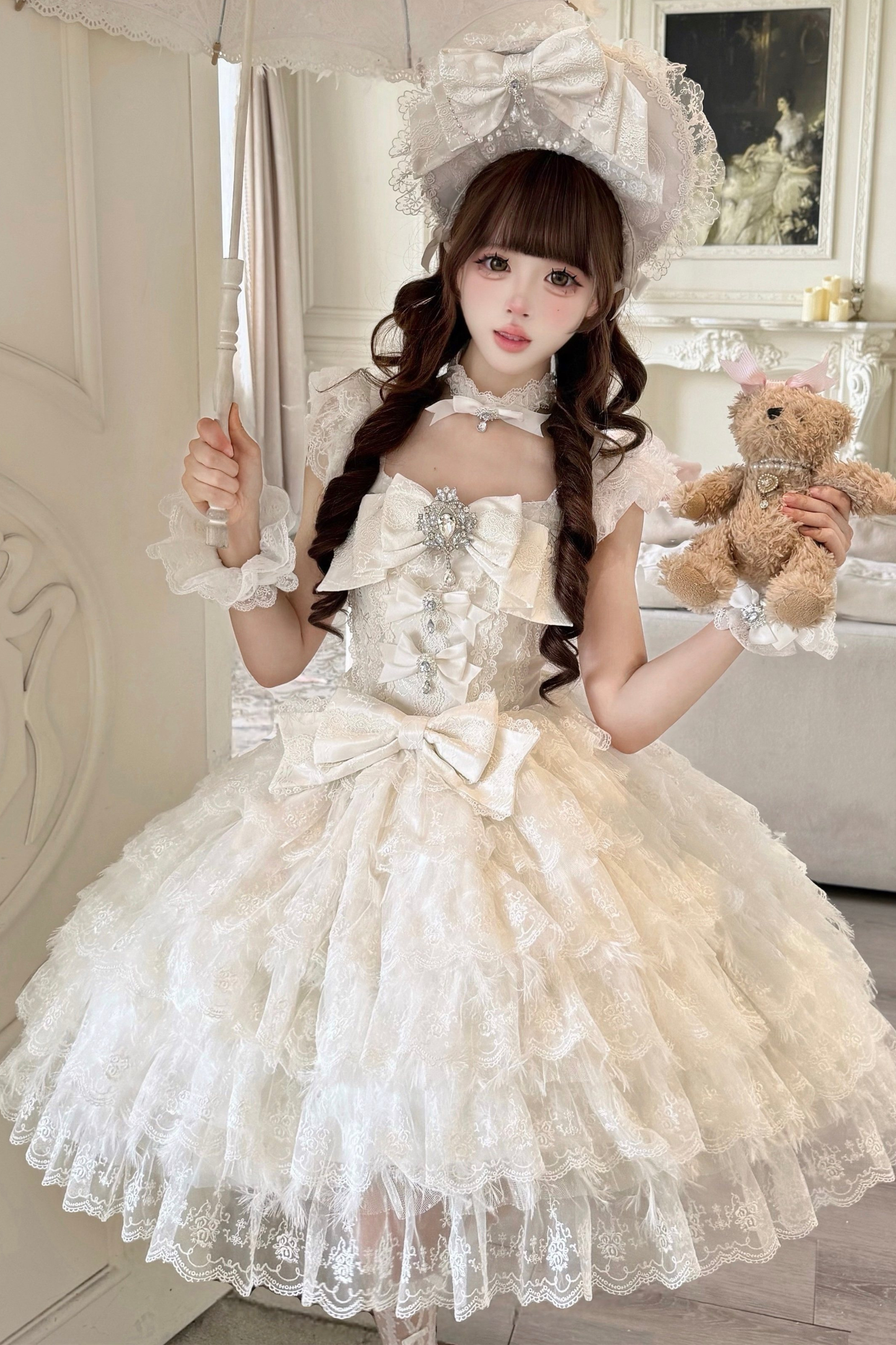 Sugar Chic Floral Lolita Dress + Necklace + Ribbon