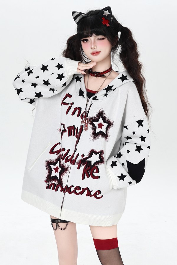 Star Gothic Bicolor Hooded Knit Cardigan