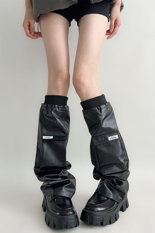 다크 레더 레그 워머