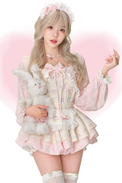 ガーリーリボンキャミソール+カーディガン+サスペンダースカート