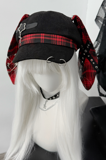 チェックうさ耳サブカルチャー帽子