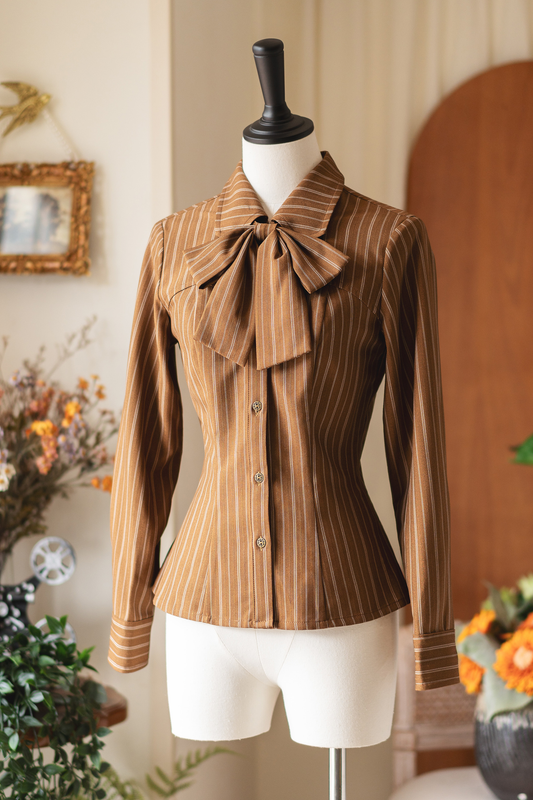 クラシカルストライプリボンシャツ