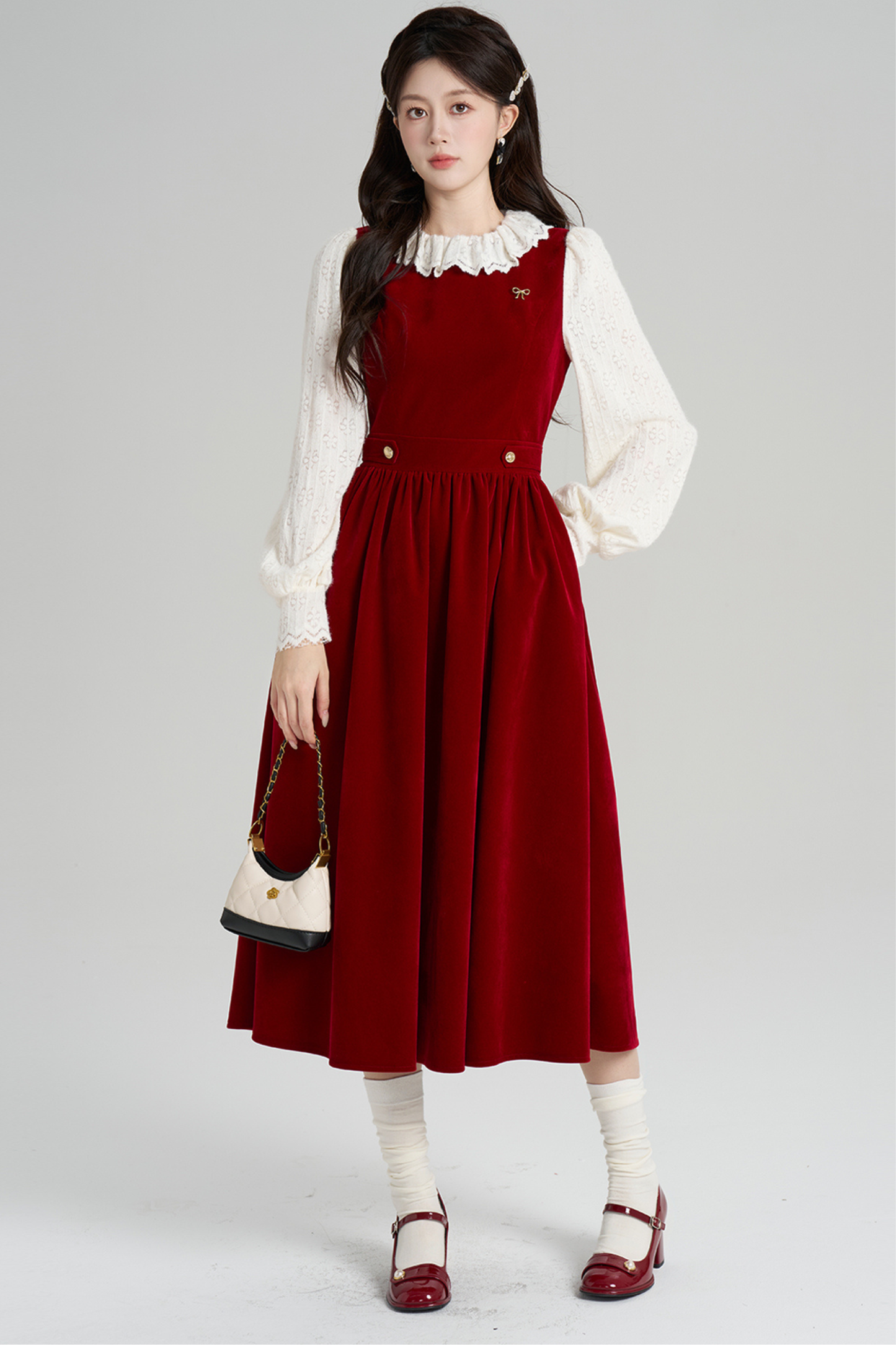 レッドベルベットレトロガーリーフレアドレス