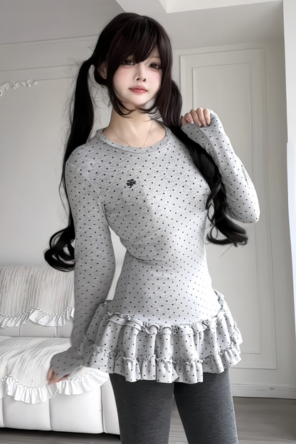 Gepunktetes Slim Rüschen-Top