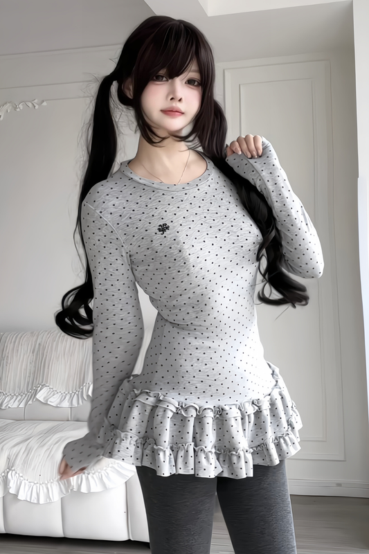 Polka Dot Slim Frill Top