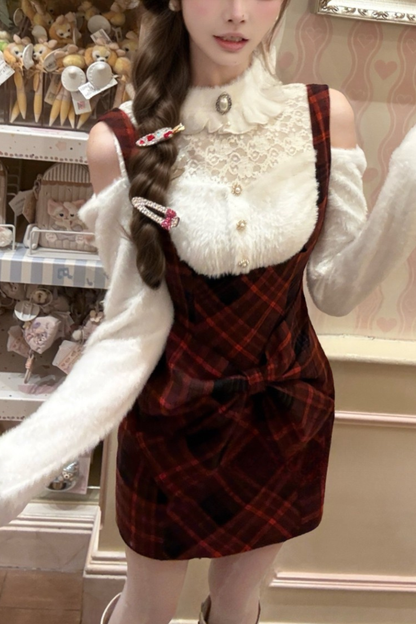 Cherry Check Design Tight Dress