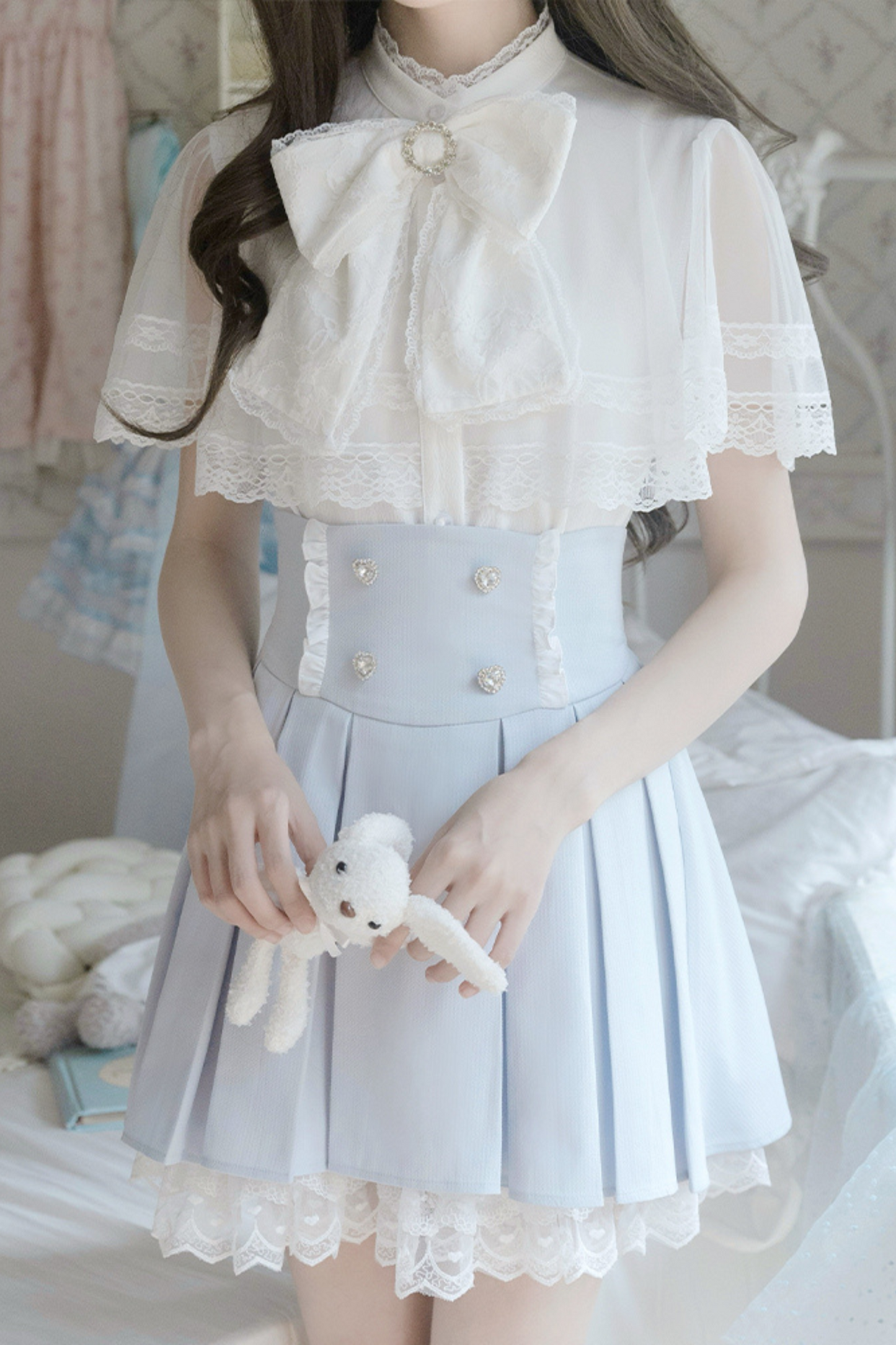 Elegant cape blouse + flared skirt