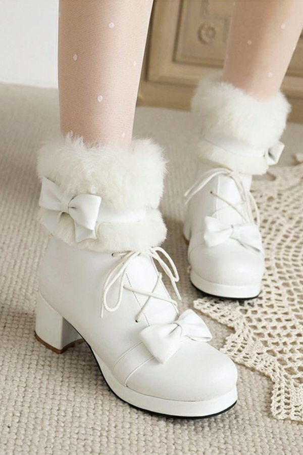 Ribbon Fur Lolita Boot