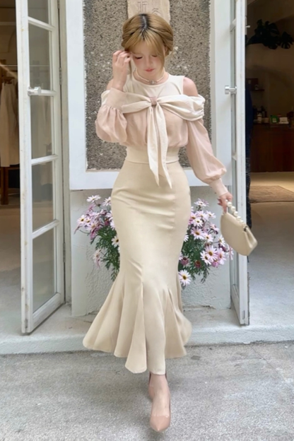 Off-the-shoulder top + mermaid skirt