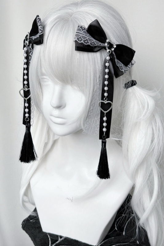 レースラインストーンタッセルリボンクリップ