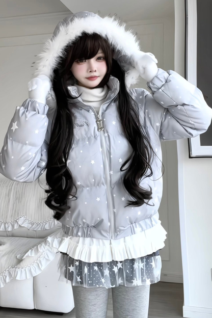 Y2K Fur Hooded Down Jacket