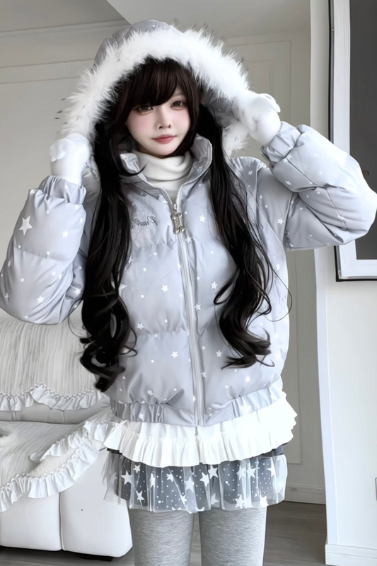 Y2K Fur Hooded Down Jacket