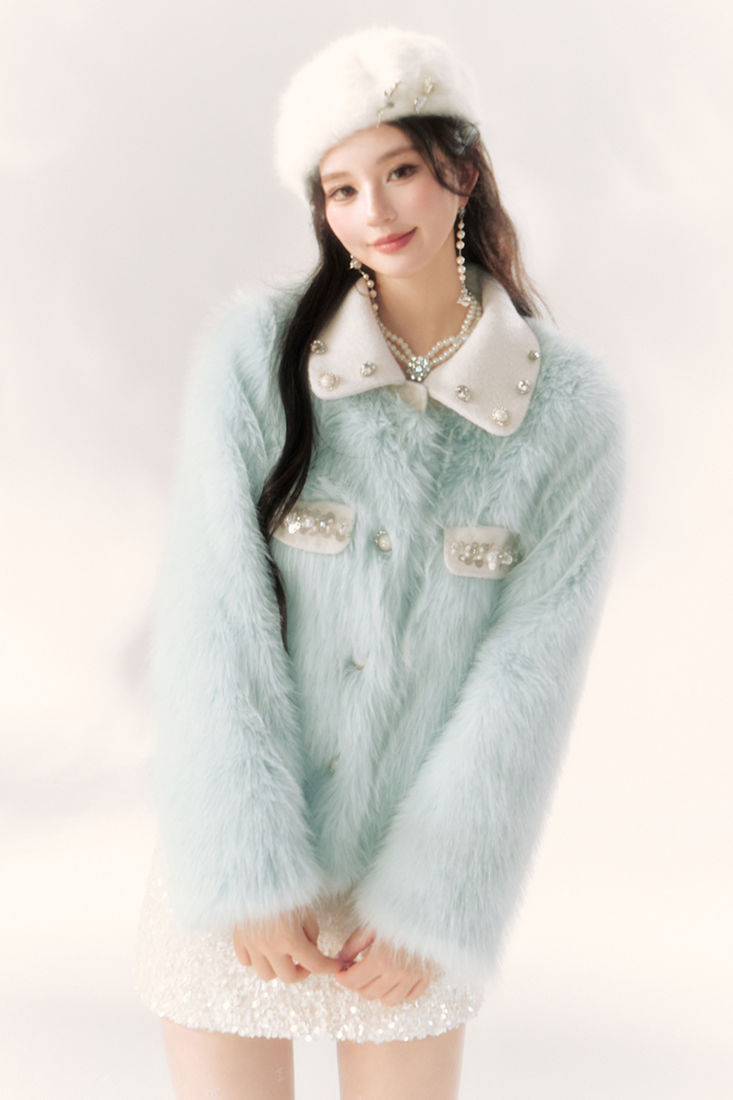 Icelandic Diamond Blue Fur Short Coat