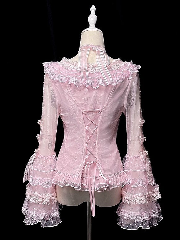 【12月26日予約締切】ピュアスイートローズファンタジークロスリボンレースベルスリーブシャツ