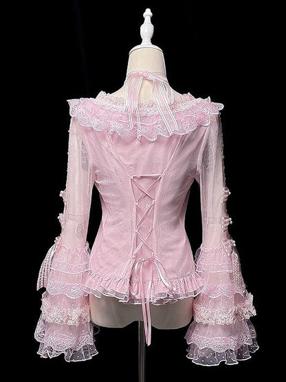 【12月26日予約締切】ピュアスイートローズファンタジークロスリボンレースベルスリーブシャツ