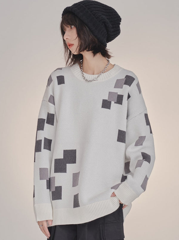 Irregular Square Design Loose Knit Sweater