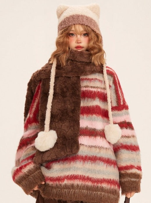 Cat Ear Pompom Knit Hat