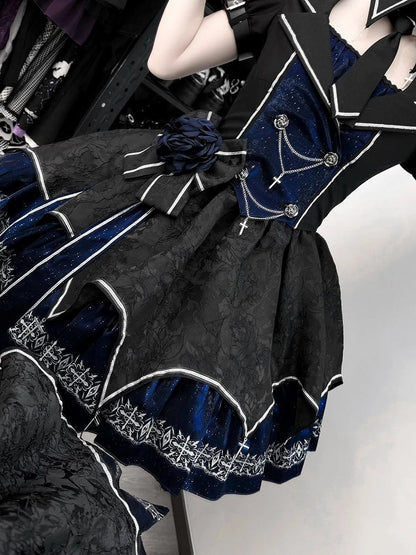 [Pre-order Deadline: April 11] Blue Red Noir Dark Gothic Lolita Jacket Dress Princess Sleeve Full Set + Matching Set