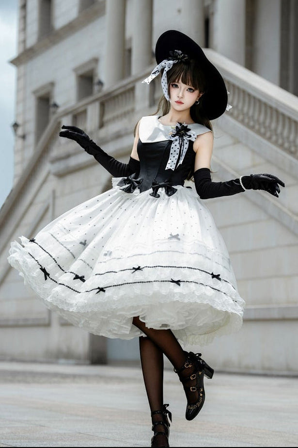 [Reservierungsfrist: 17. August] Accessoires der eleganten klassischen Lolita-Serie mit Polka Dots (schwarzer Hut mit Blumen-Schleifenclip floraler Brosche)