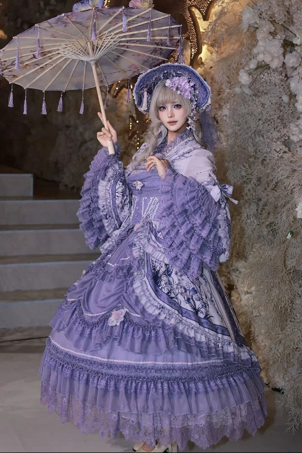 【9月13日予約締切】Purple/Dark Purple Gothic Lolita Tiered Lace Ruffle Skirt