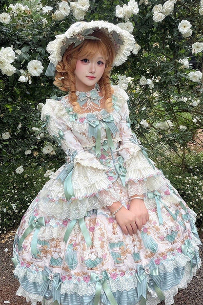 【6月16日予約締切】アンティークジェムストーンパヒュームプリンセスロリータベルスリーブOpドレス＋コルセット付きゴージャスドレスセット