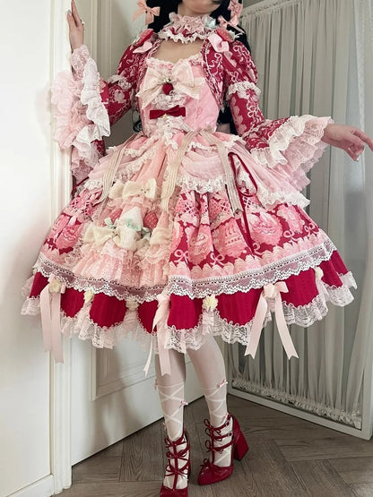 【6月26日予約締切】ストロベリーエンジェルスイートロリータプルアップチュールレイヤードOpドレス（ベルスリーブ付き）
