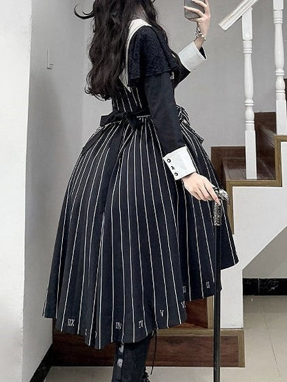 【2月26日予約締切】ゴシックエンブロイダリーストライプ懐中時計シスタードレスフルセット＋ヘッドドレス