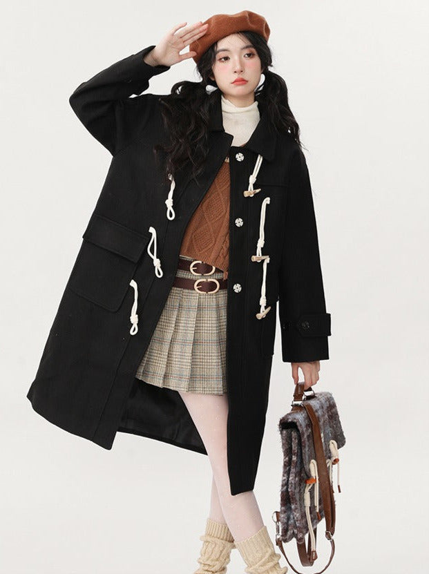 Strap retro high-end mid-length wool coat