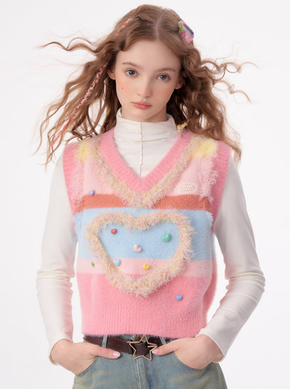 American Retro Pink Tender Love Sweater Fringe Knit Best