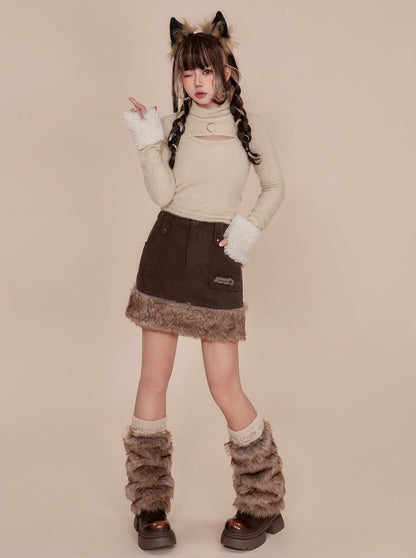 Charcoal Wolf Girl Retro Fur Skirt