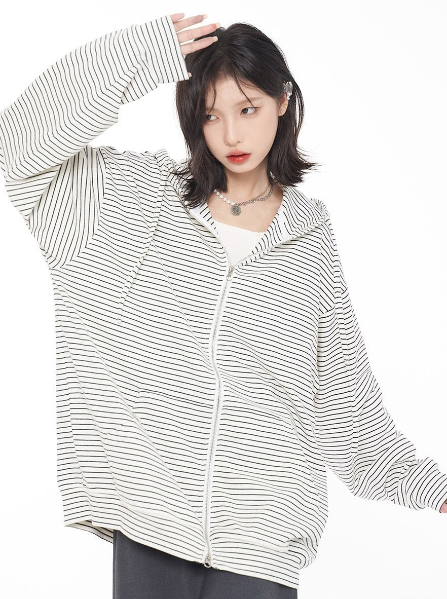 Mode Striped Hooded Hoodie