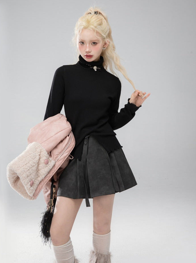 Lava Gray Short Leather Skirt Winter Style