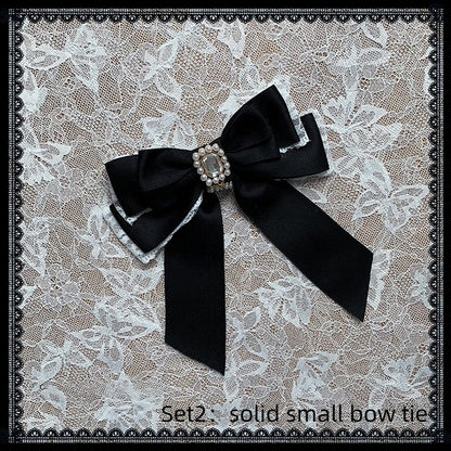 【8月30日予約締切】Black and Pink rabbit print lace sailor collar Op dress +pleated dress skirt set＋ 3 Styles of Bow Tie Available