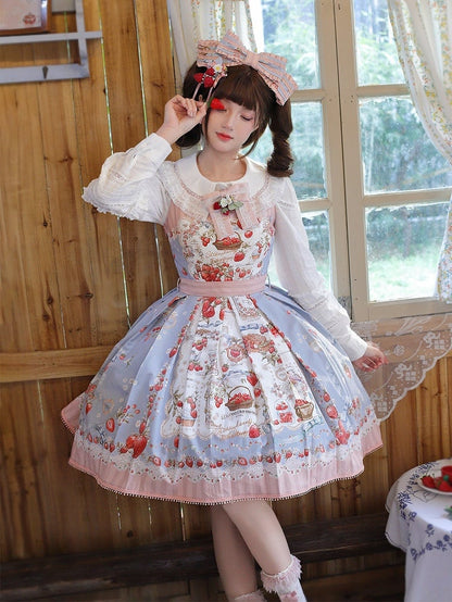 【4月18日预售截止】甜美洛丽塔草莓茶会蕾丝蓝色连衣裙（短款・长款）