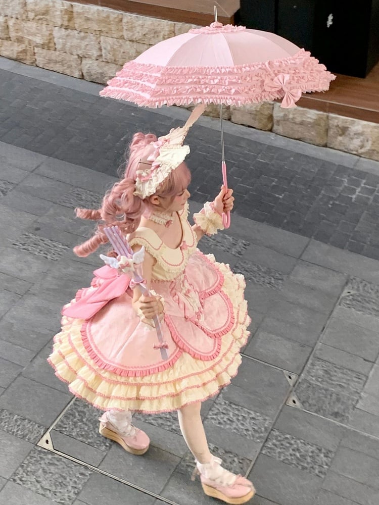 【12月17日予約締切】ピンクフローラルスイートロリータティアードドレス＋うさ耳ボンネット＋アクセサリー