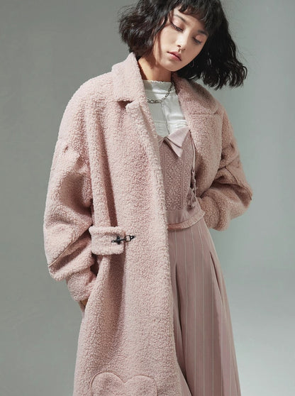 Polar fleece mid-length hearts lambswool coat