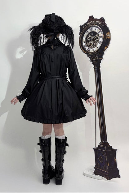 【11月6日予約締切】White/Black Gothic Lolita Drawstring Frill Strap Doll Dress