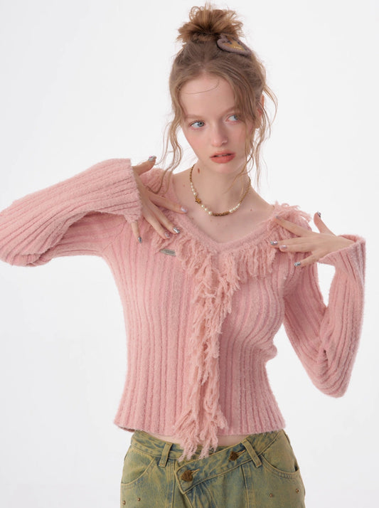 ビックフリンジニットトップス