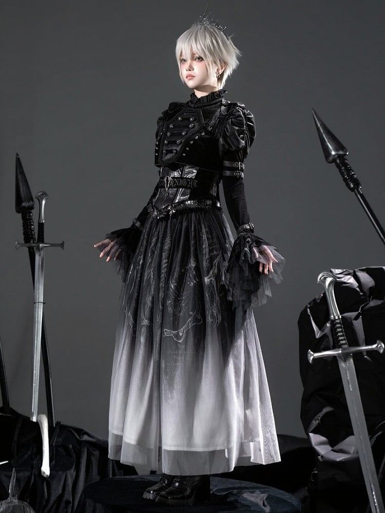 [Preordine entro l'8 giugno] Set completo abito militare gotico scuro Phantom Night (giacca + top a bustier + gonna)