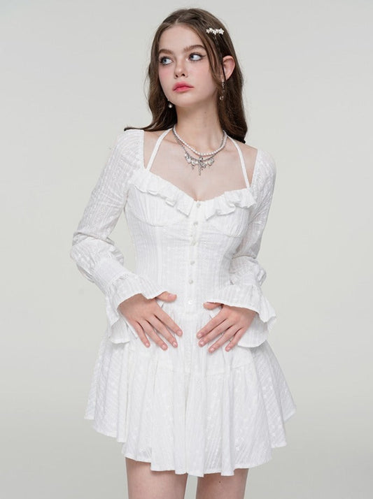 Pure White Girly Jacquard Dress