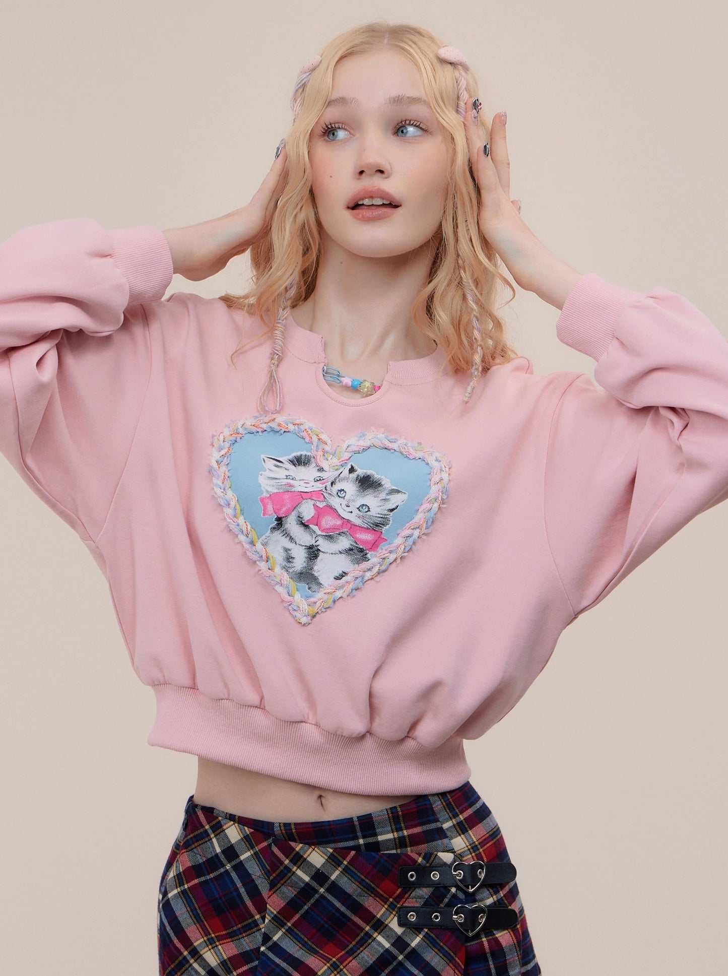 Short Loose American Retro Love Cat Sweatshirt