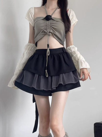 Dark Rose Off Soltops + Frill Aham Skirt