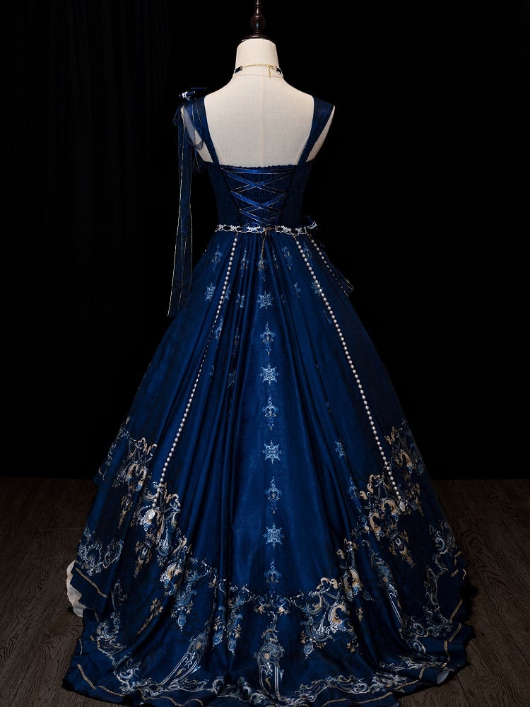 【5月3日予約締切】ダークブルーホワイトコルセットレースリボンロリータJKSプリンセスドレス＋コンプリートセット