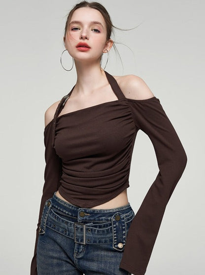 Slim Short Off-the-shoulder Neckline Design Tops