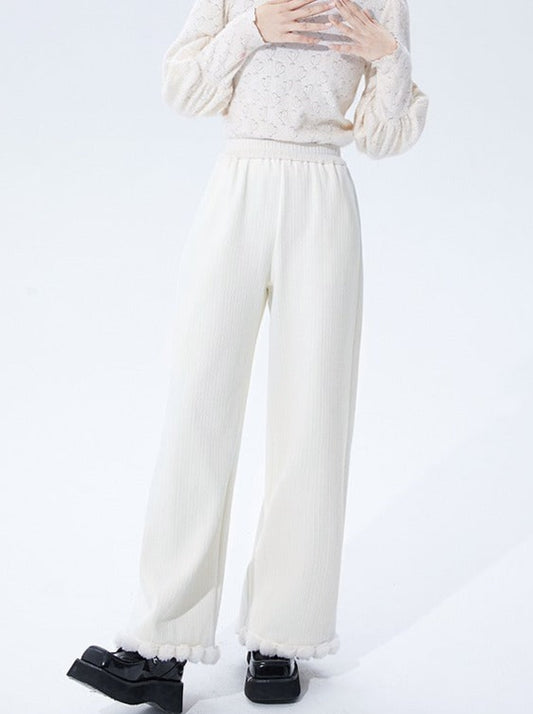 High-waisted wool strip soft loose casual pants