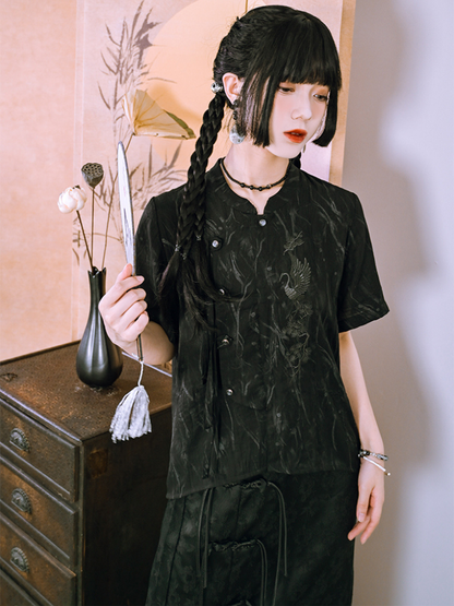 China Dark Mode Tassel Shirt