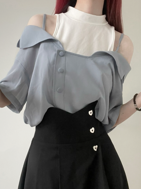 Moon Under Chiffon Midriff + Lace Shirt + Plain Shirt + Strappy Skirt