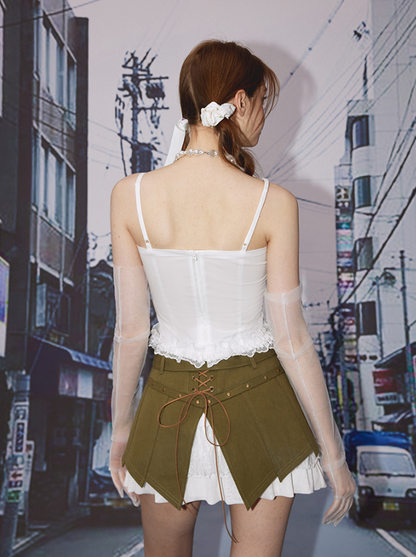 lace-up frill camisole 