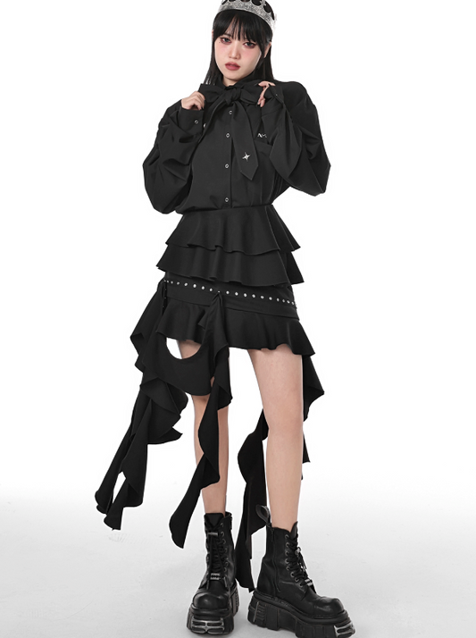 Jupe à volants punk foncé à motif libre de glands