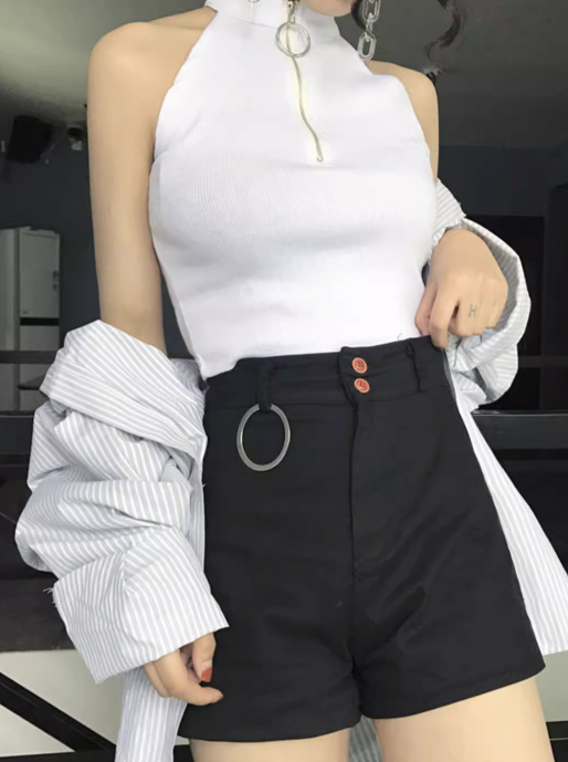 halterneck half-zip shirt